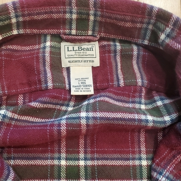 LL Bean dark wine color plaid flannel soft organic cotton button down | size L - Picture 2 of 6